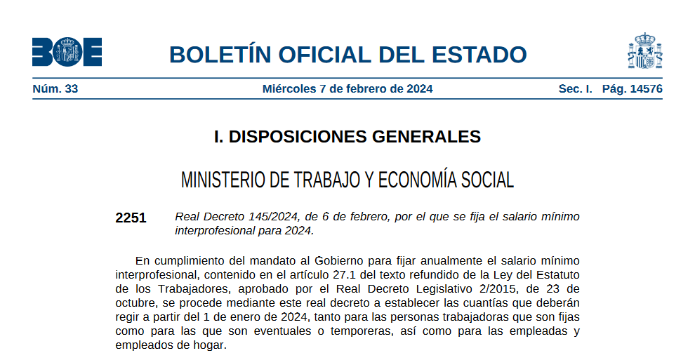 BOE publicado el SMI 2024